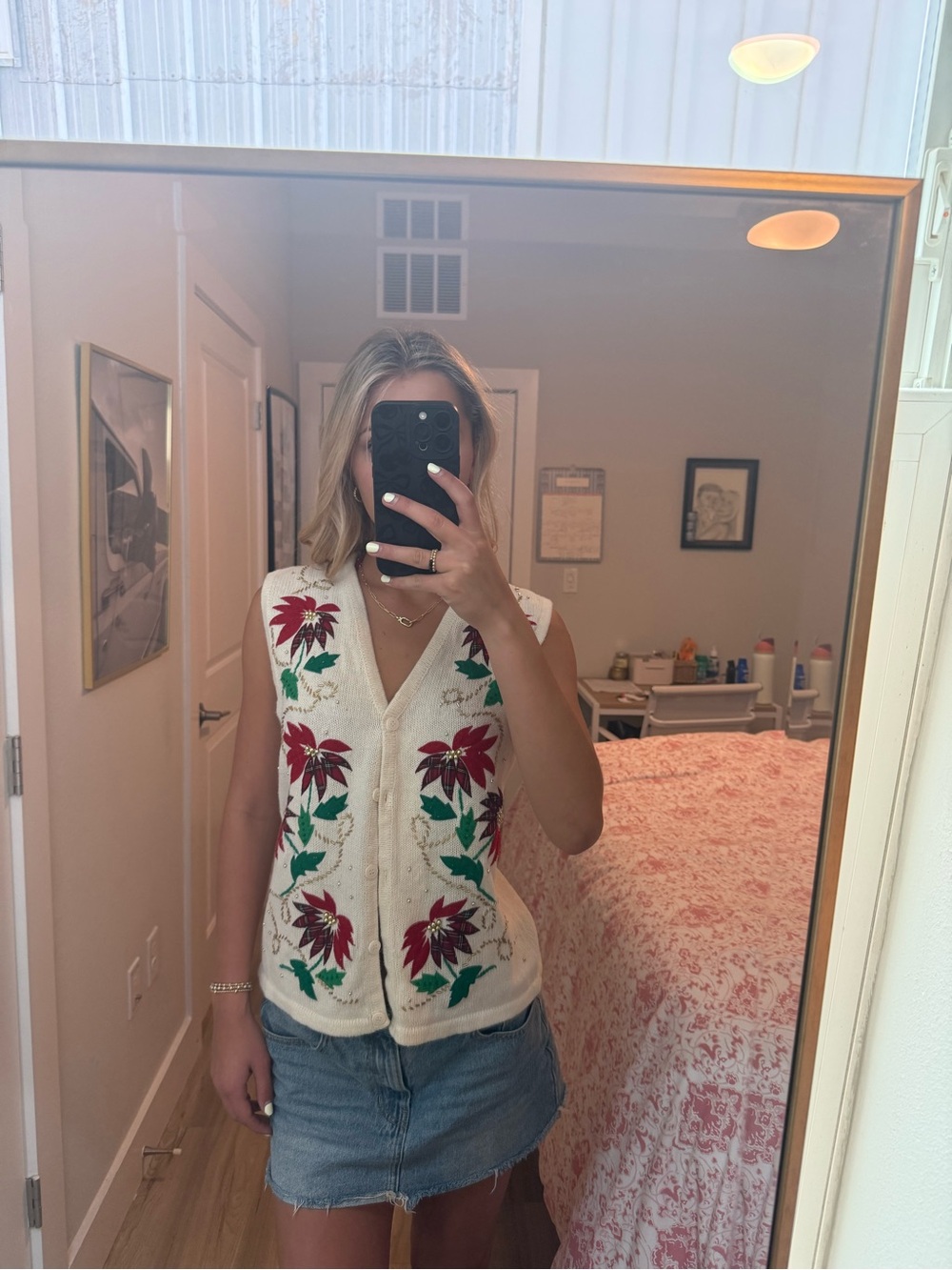 Cream Floral Knit Button-Up Vest - Women's Top